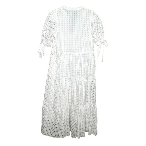 English Factory Dress Womens XS White Textured Midi Tie Sleeve Boho Pockets - Picture 5 of 9